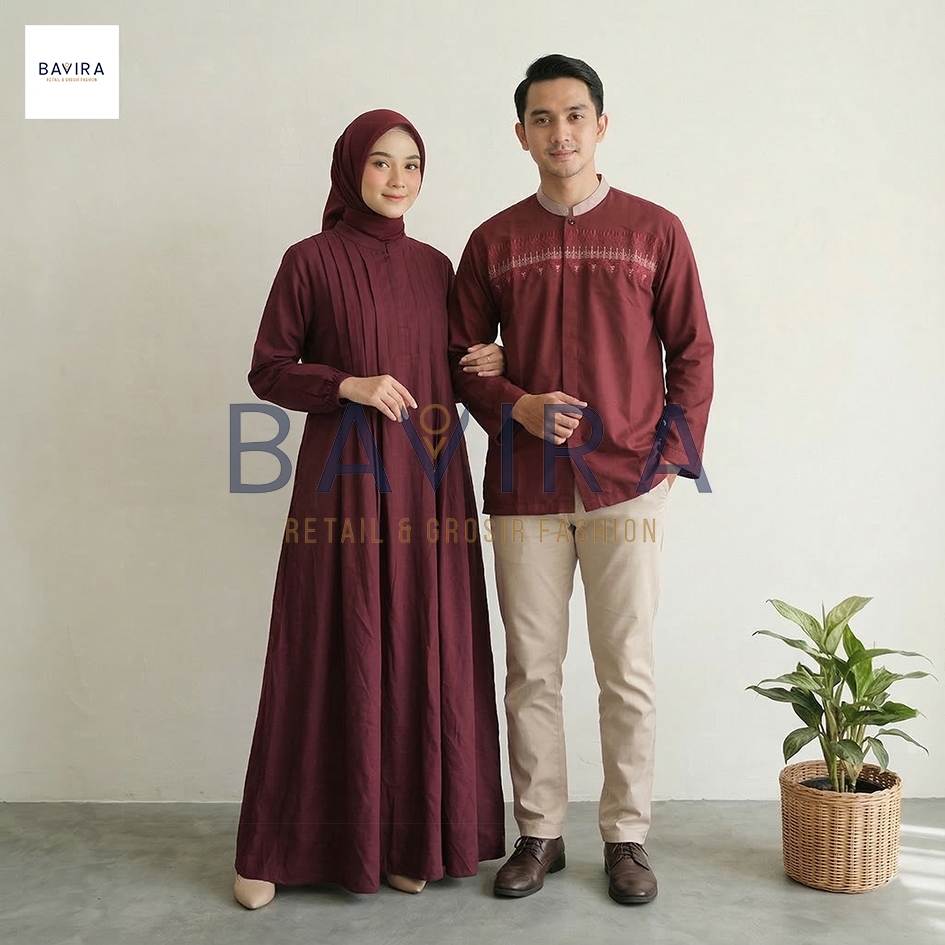 Koko Pria Dewasa Baju Muslim Maroon Pria Lengan Panjang dan Motif Sarimbit Raya Couple Gamis Katun K