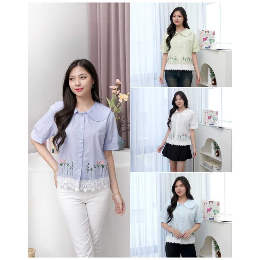 Atasan wanita kemeja katun import |  Atasan wanita kemeja katun kancing aktif | Atasan wanita kemeja