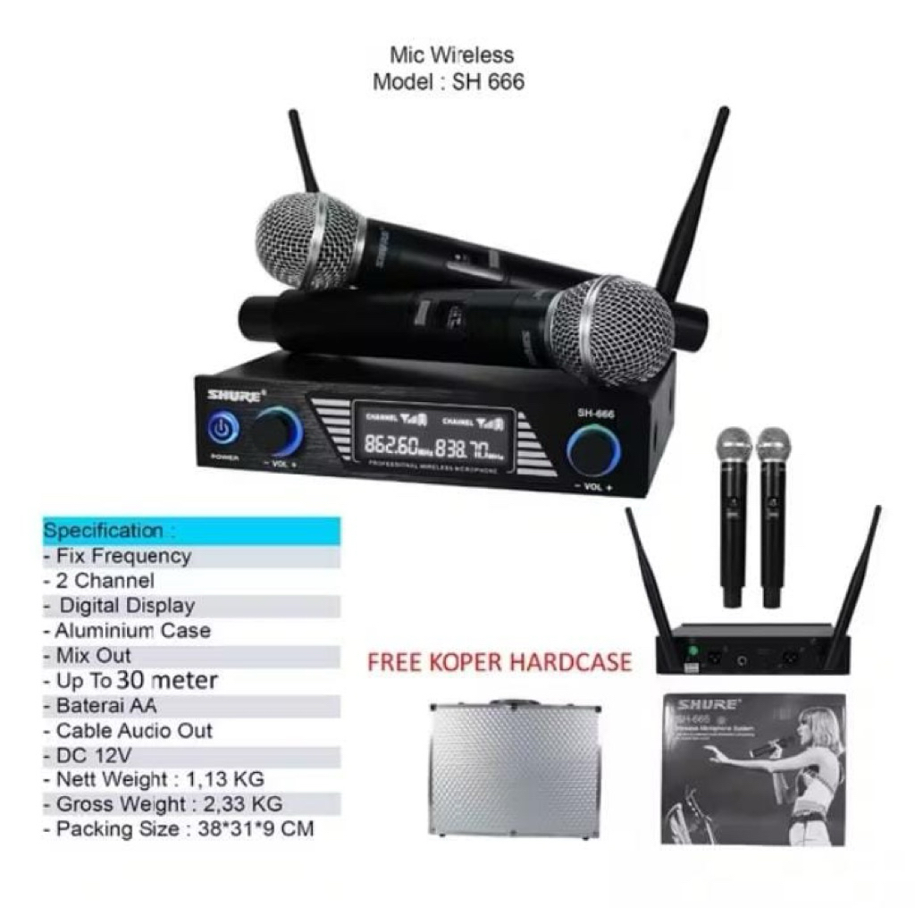 MIC VOCAL WIRELESS SHURE SH-666 DIGITAL+KOPER