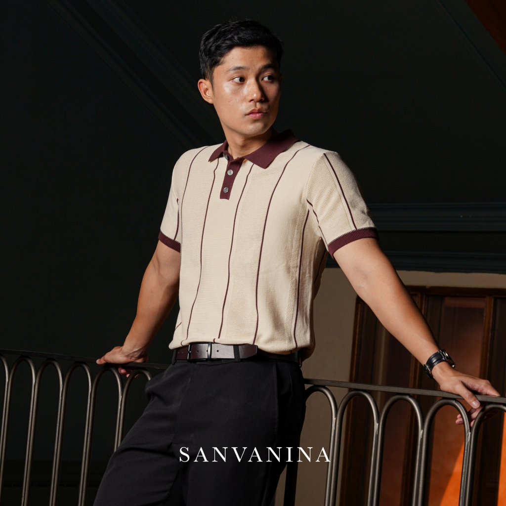 SANVANINA Spencer Vintage Button Polo Shirt | Polo Kerah Pria Rajut | Men Knit Polo