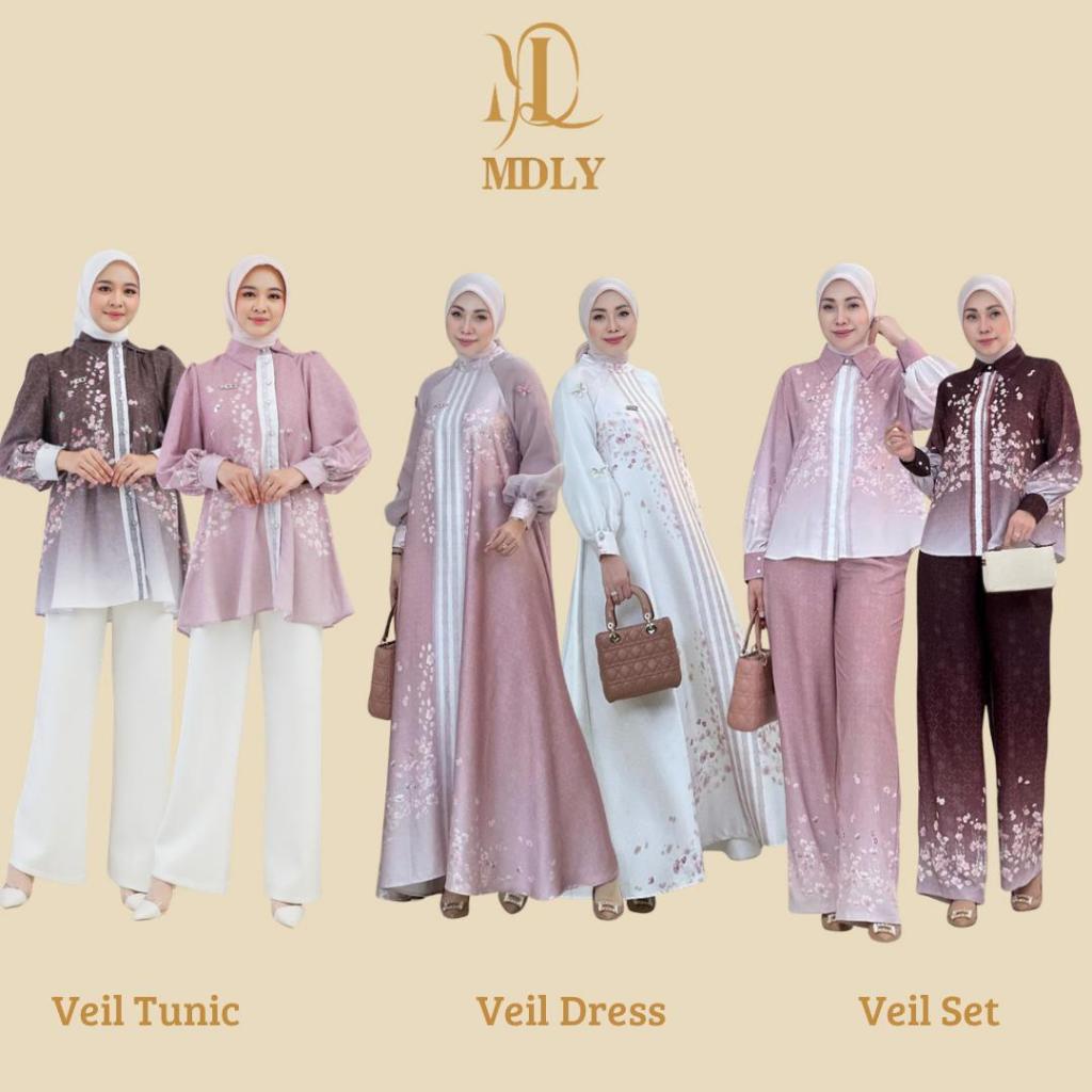 Gamis Kondangan Wanita Premium Elegan Motif Floral Adem – Tunik Setelan MDLY Veil Signature Dress Mu