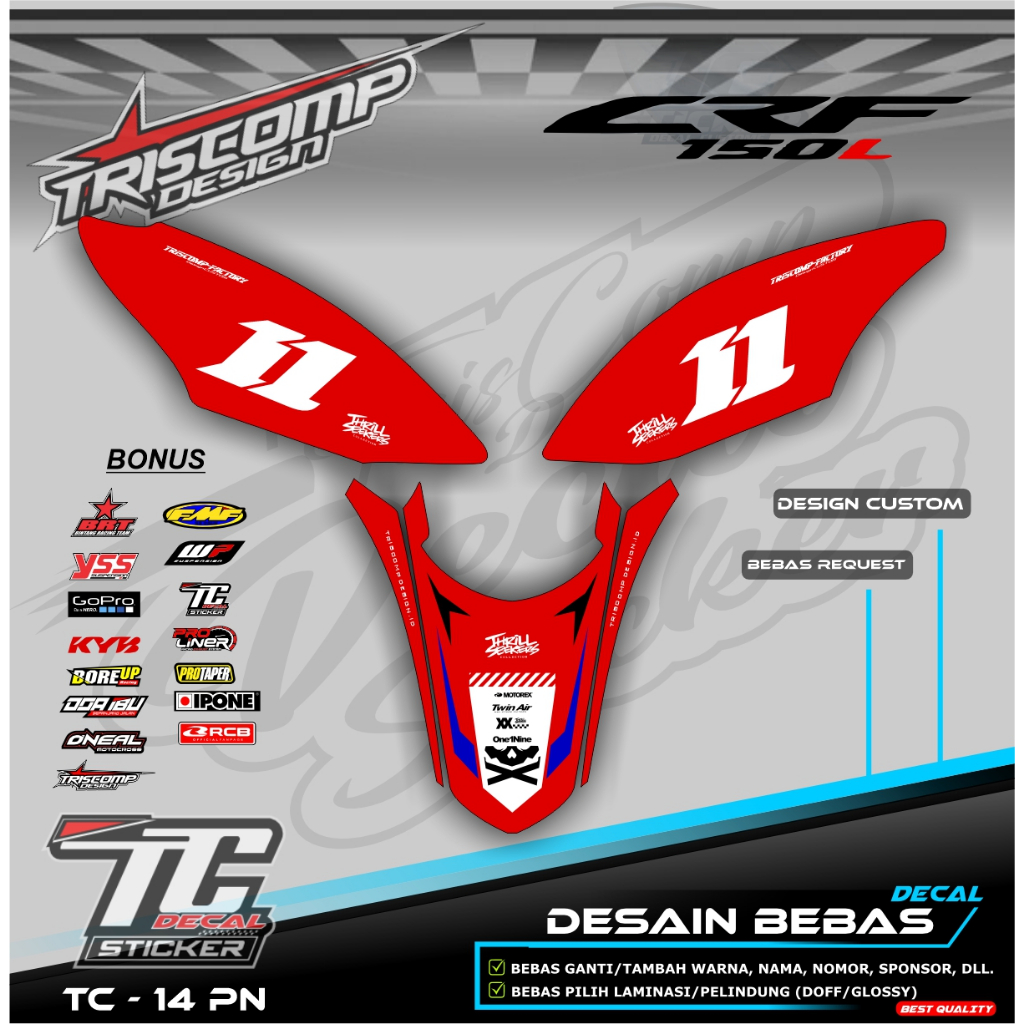 Stiker Decal Body Belakang Side Panel Tempong Samping Honda CRF 150L Sepasang Kanan Kiri + Spakbor b