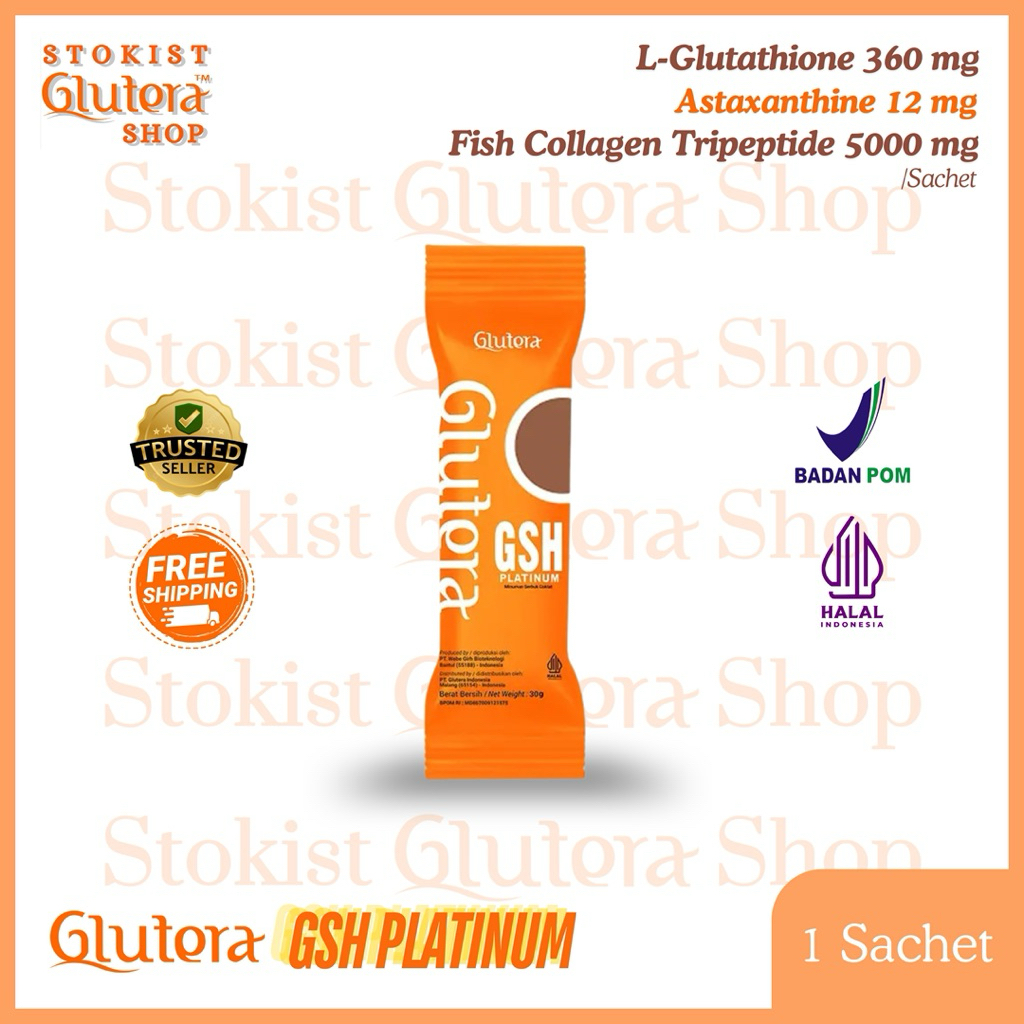 [1 SACHET] GLUTERA GSH PLATINUM With Glutathione, Astaxanthin 12 mg, Collagen 5000 mg