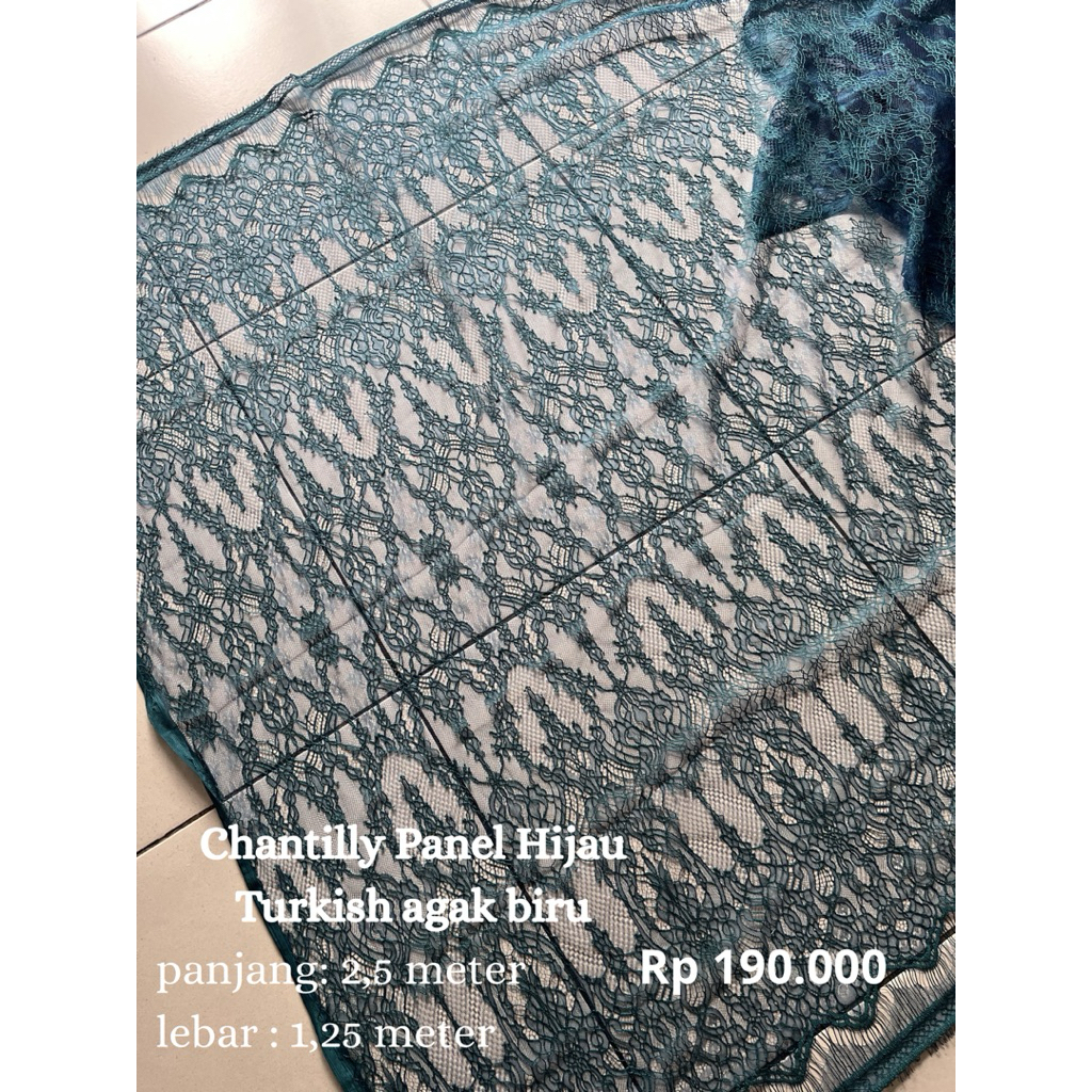 Kain Chantilly Panel Warna Hijau Turkish agak Biru