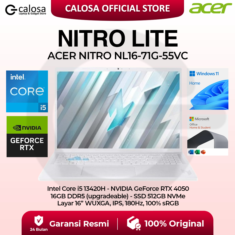 Laptop Acer Nitro Lite NL16 i5 13420H RAM 16GB SSD 512GB RTX4050 16 inch WUXGA Windows 11 Home+ Offi