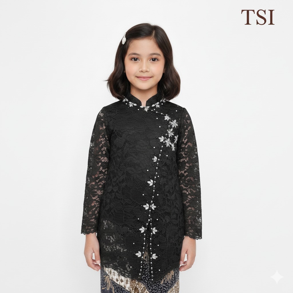 Setelan Kebaya Anak Selendang Kebaya Wisuda Anak Usia 5-12 Tahun Kebaya Modern Warna Hitam