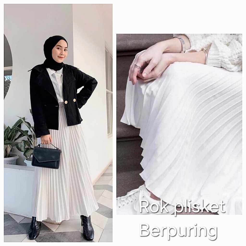 ROK WARNA PUTIH BW PLISKET/ROK CANTIK UNTUK PESTA UNDANGAN