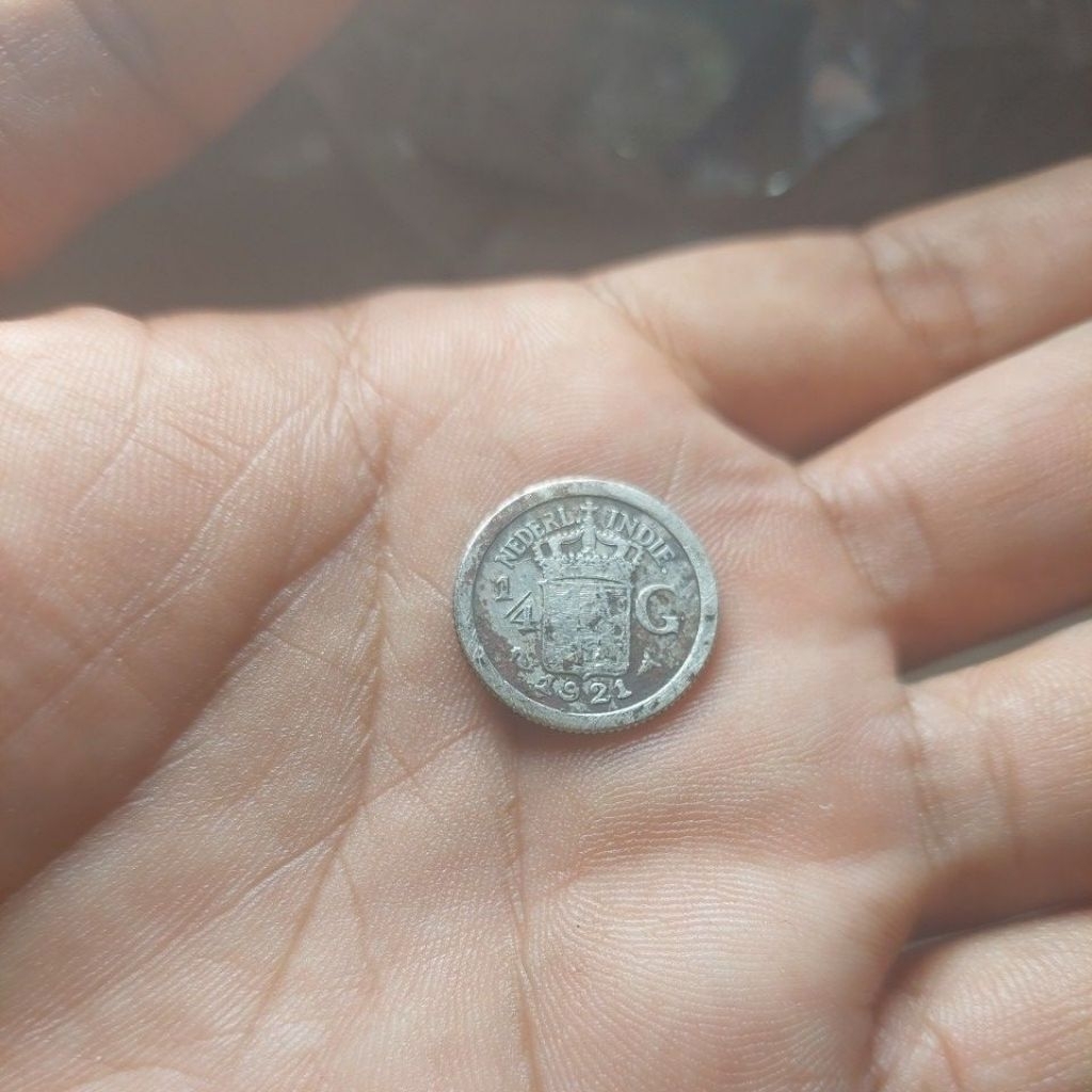 koin perak belanda 1/4 Gulden tahun 1921. Vf.