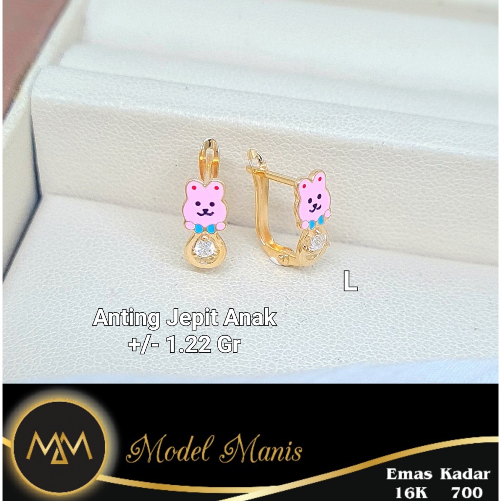 Anting Jepit anak karakter boneka emas kuning 700 kadar 16k