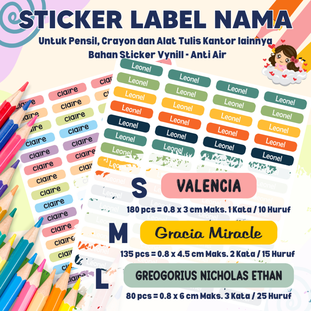 Sticker Label Nama Pensil Peralatan Sekolah-Anti Air - LABEL NAMA CUSTOM MURAH