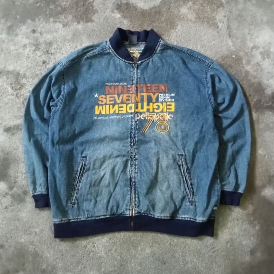 Pelle Pelle "Marc Buchanan" Zipper Varsity Denim/Jeans Jacket Big Size - Vintage - Hiphop - y2k