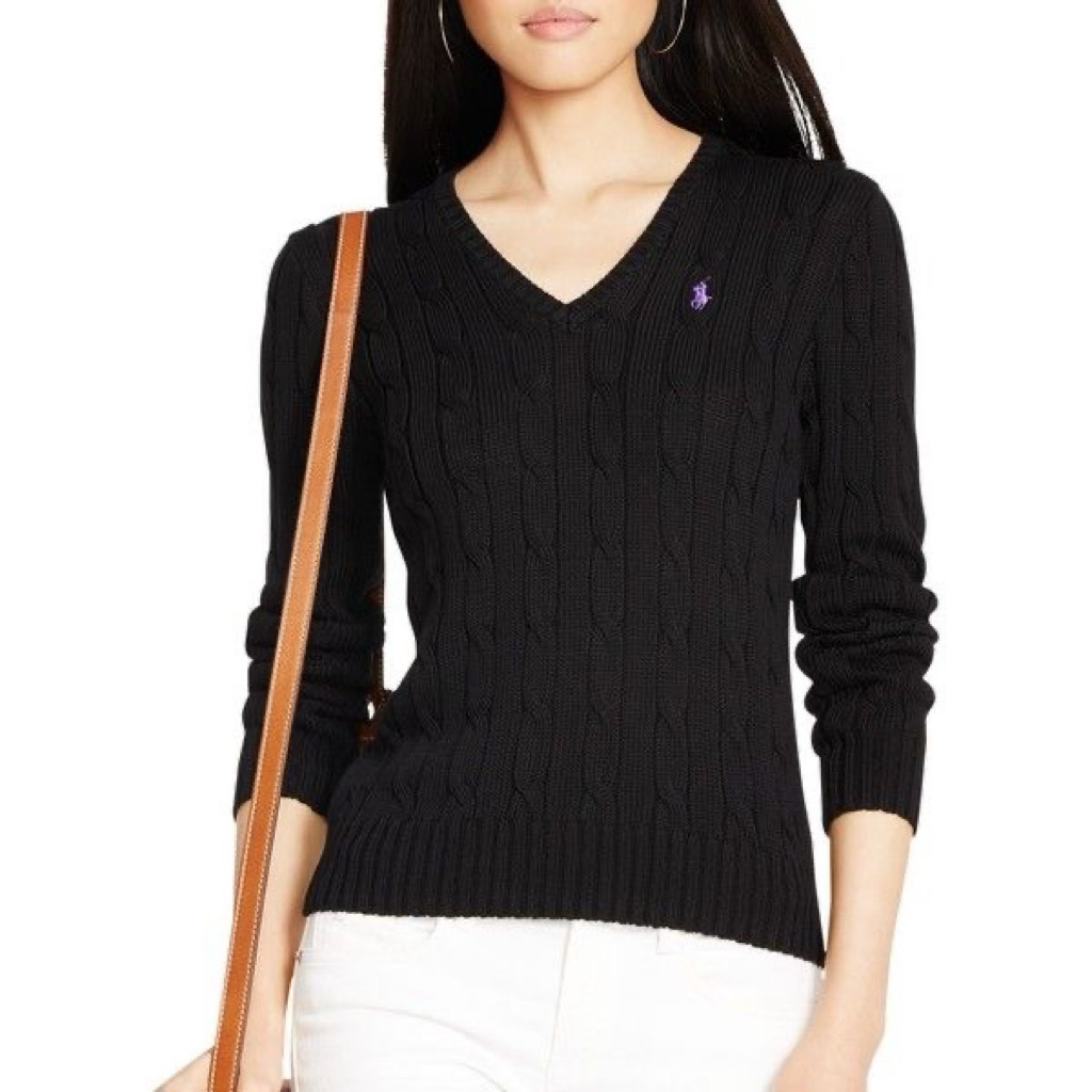 Polo RL Cable Knit Sweater Kepang Black Authentic