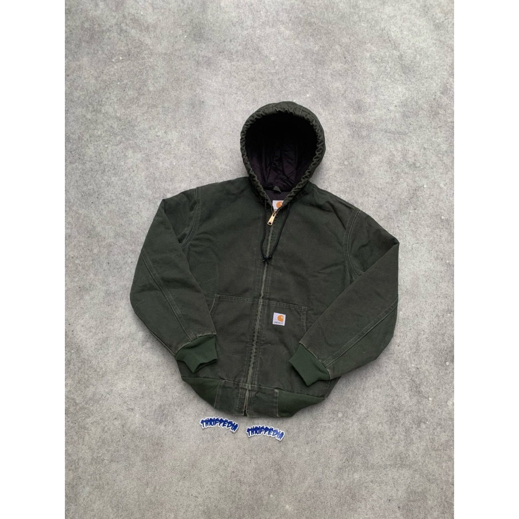 Vintage Carhartt WJ130 Mos green Active jacket quilted lined duck canvas ( madein Mexico )