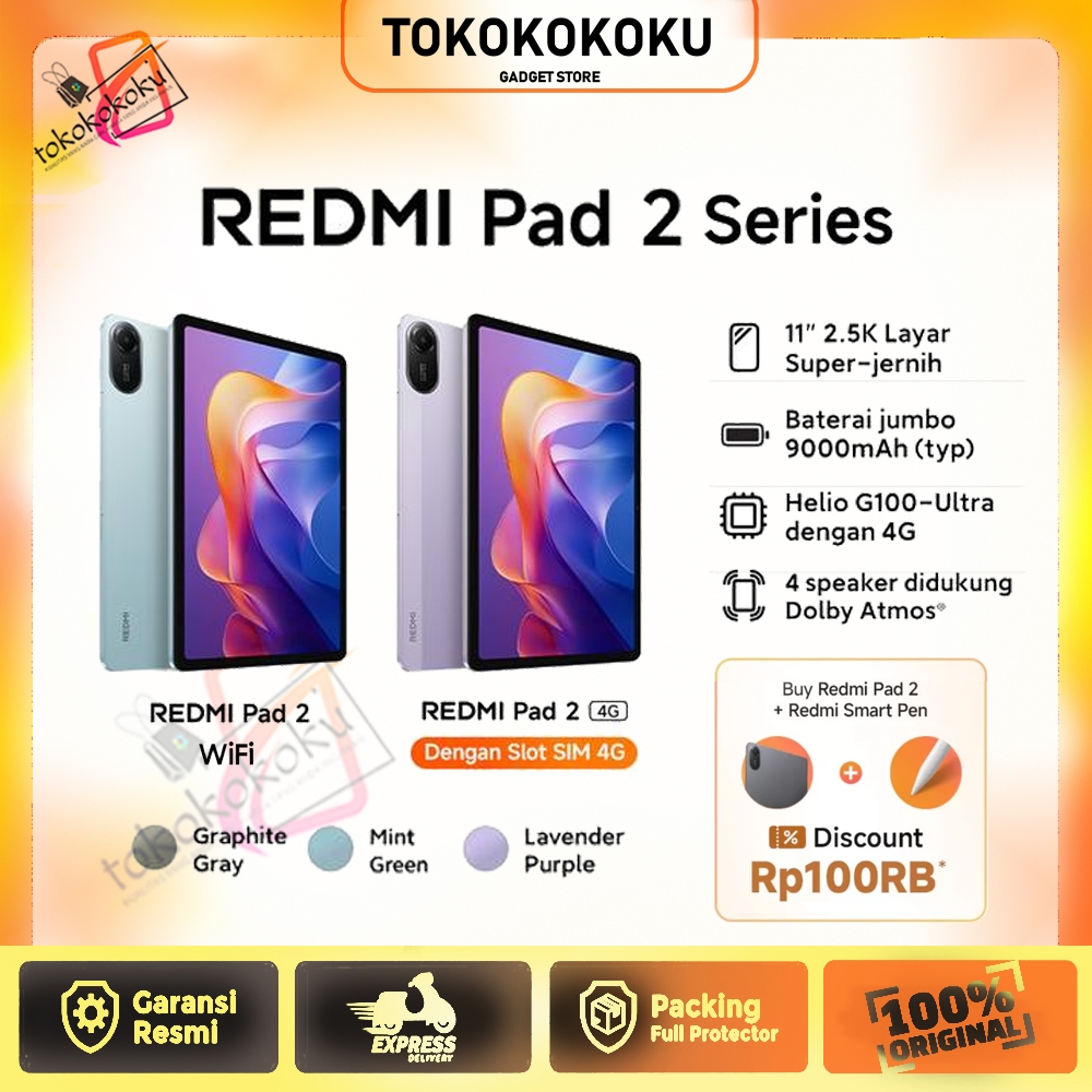 Xiaomi REDMI PAD 2 - Support Sim Card - 4G / LTE Ram 6+128GB & WIFI ONLY Ram 4+128GB - REDMIPAD2 Tab