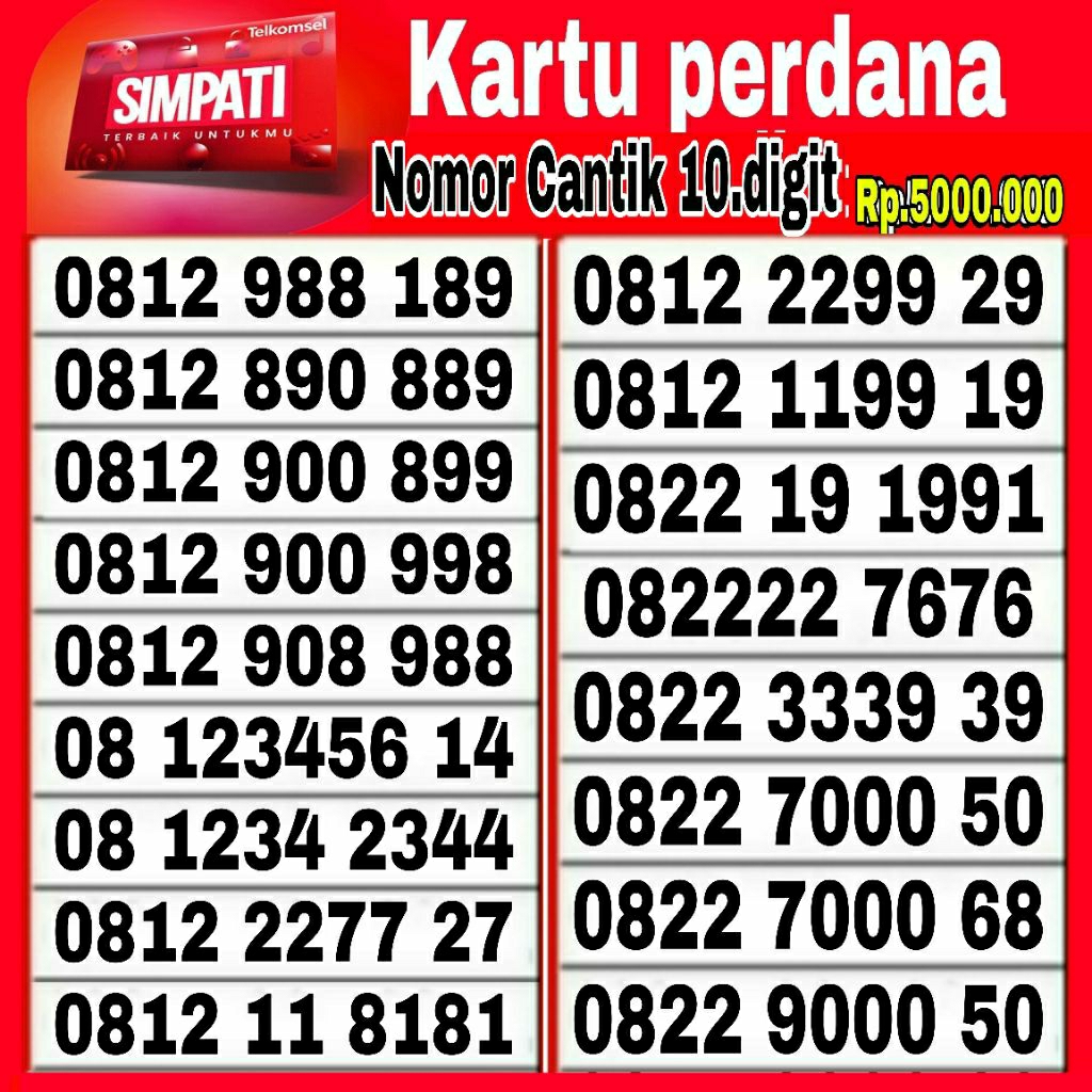 Simpati kartu perdana Telkomsel nomor cantik 11.angka dan 12 angka