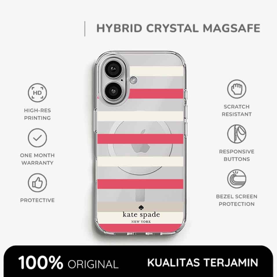 Casing iPhone Kate Spade Case Valentine's Stripes Clear Magsafe Softcase Anti Shock Style 17 16 15 1