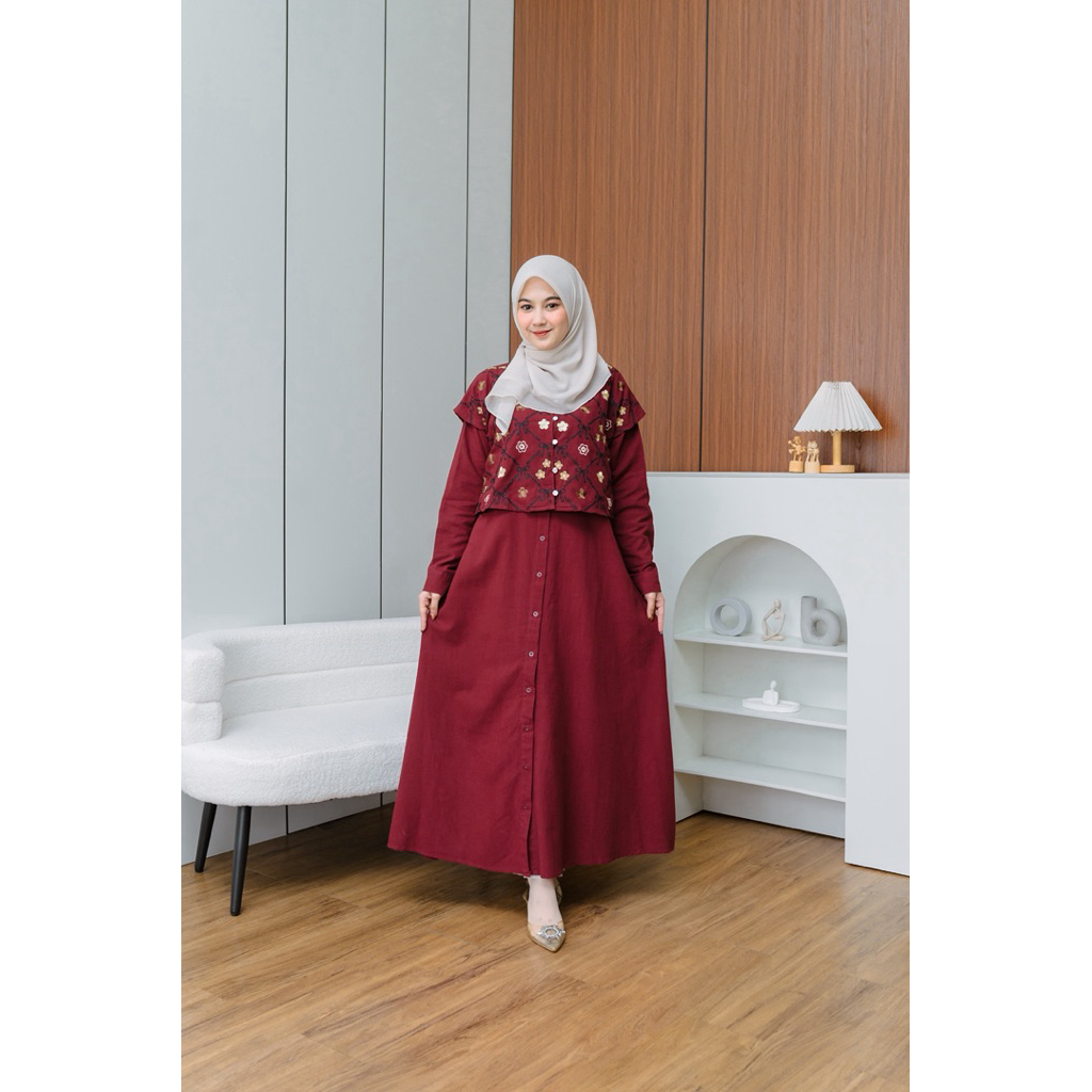 CANDY LADY Asmera Linen Maxi / Gamis Wanita Terbaru Dress Bordir Premium Bestseller