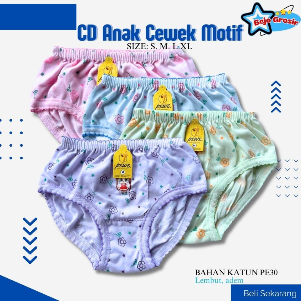 12 Pcs Celana Dalam Anak Perempuan – Cantik, Lembut & Adem Nyaman di pakai | Grosir CD Karakter Bung