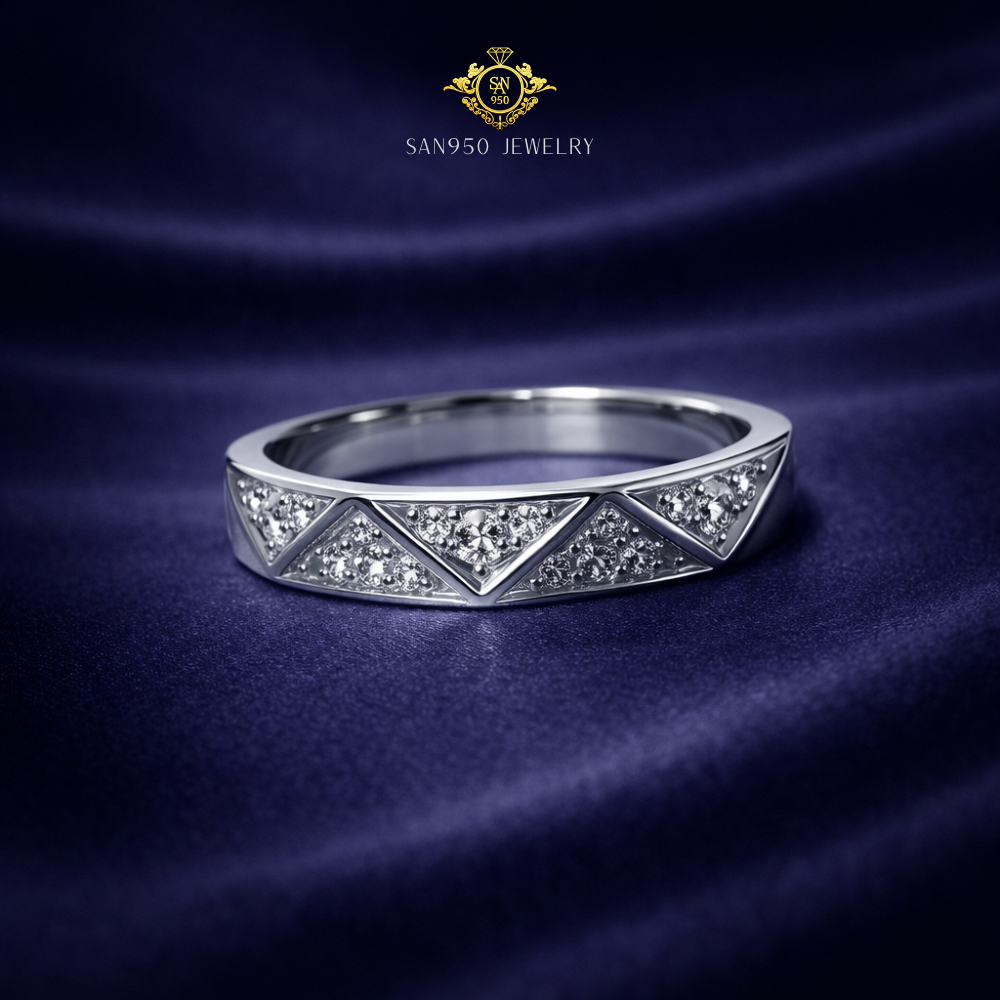 Cincin Wanita Emas Putih SAN950 [W283]  – Desain Elegan Permata Berkilau | Nikah Tunangan Premium