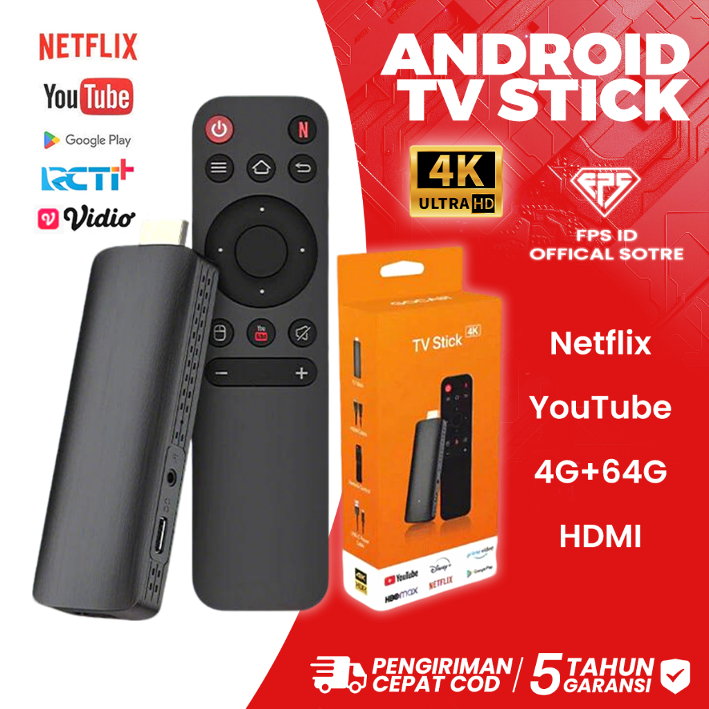 Smart TV Stick 4K Netflix YouTube Untuk Semua TV Android 12 Android TV Stick HDMI 4G+64G Ram TV box