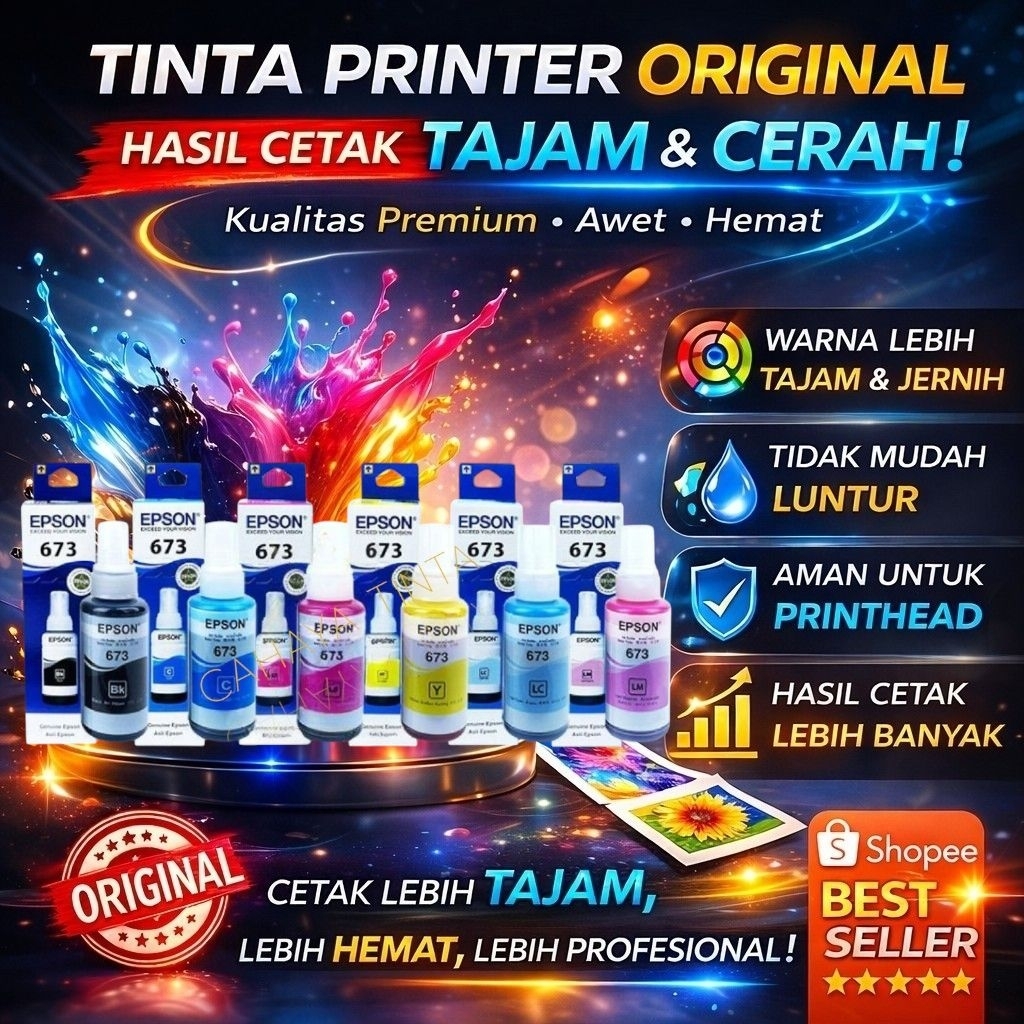 Tinta Printer Epson 673 Model Baru Untuk L800, L805, L810, L850, L1800 - Hitam