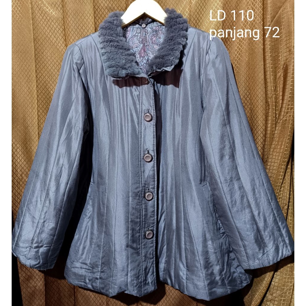 coat sutra bulu kelinci silk coat rabbit fur coat sutra abu coat sutra kerah bulu kelinci fur real r