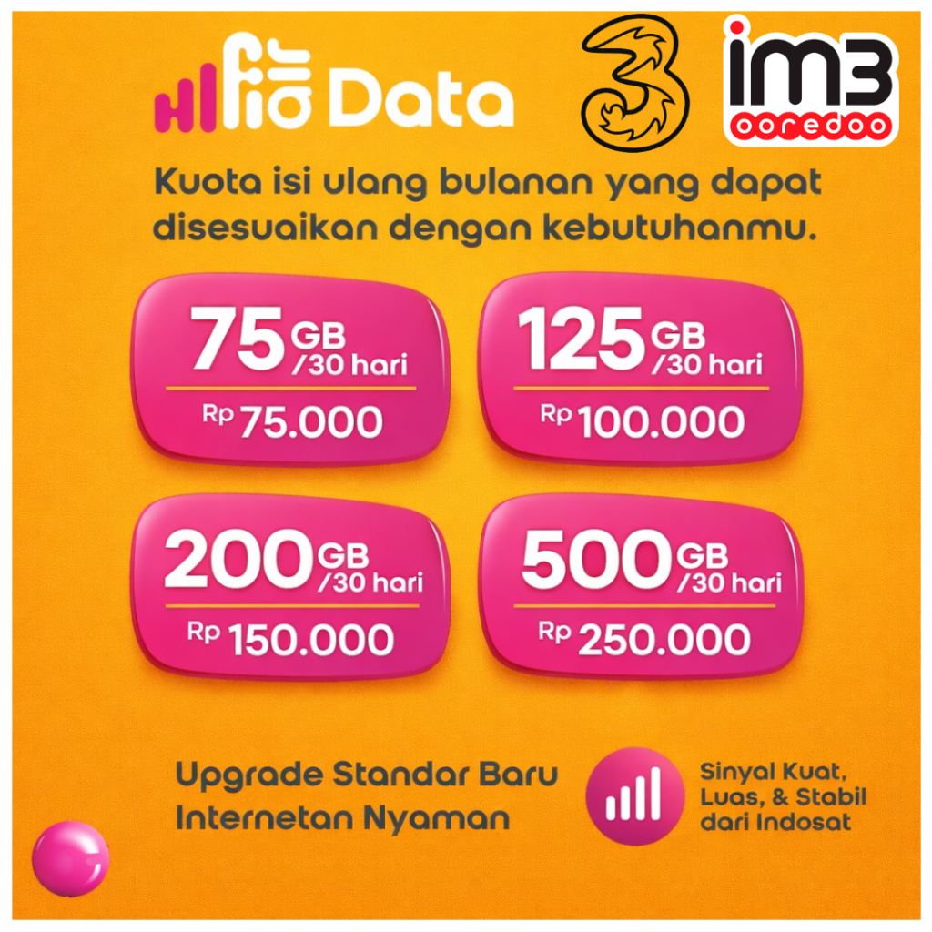 Isi Ulang Kuota Internet HiFi Air Tri / Im3 Indosat Bulanan 30 Hari