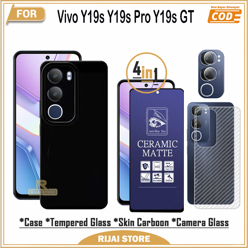 Paket Lengkap 4in1 Case Vivo Y19s Y19s Pro Case Slim Liquid Premium Black Hydrogel Dan Tempered Glas