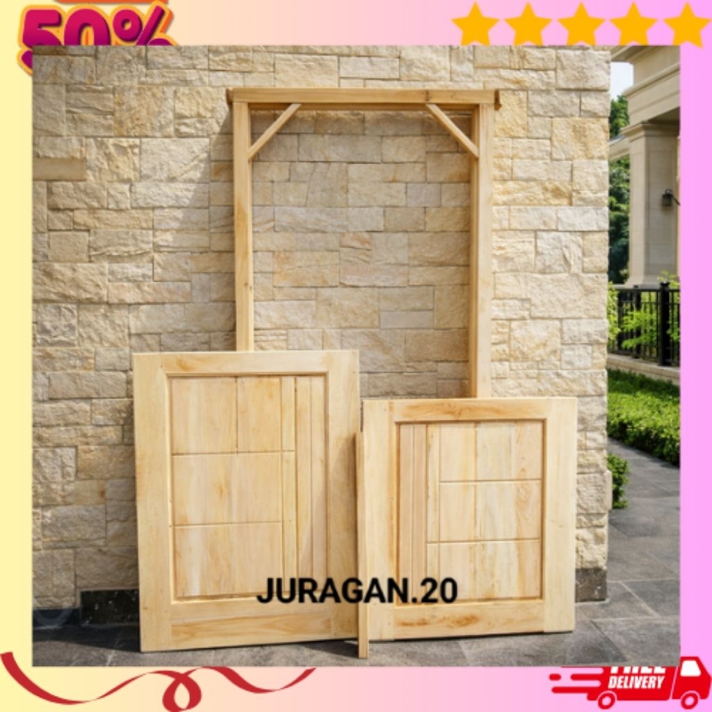 Pintu+Kusen Dapur Minimali Belah Dua Kayu Mahoni Perhutani