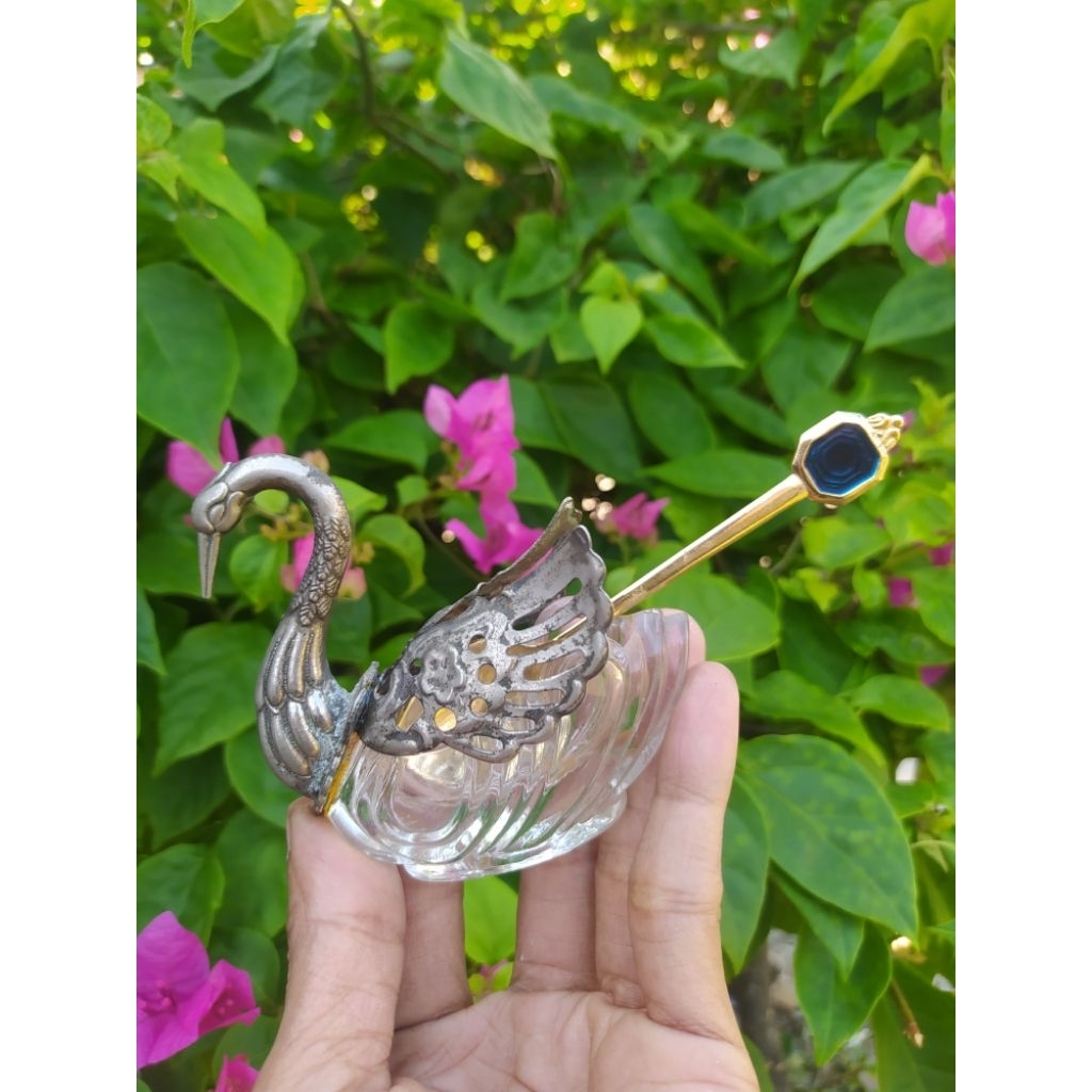 kristal kombinasi perak tempat garam eropa kuno antik jadul lawas vintage