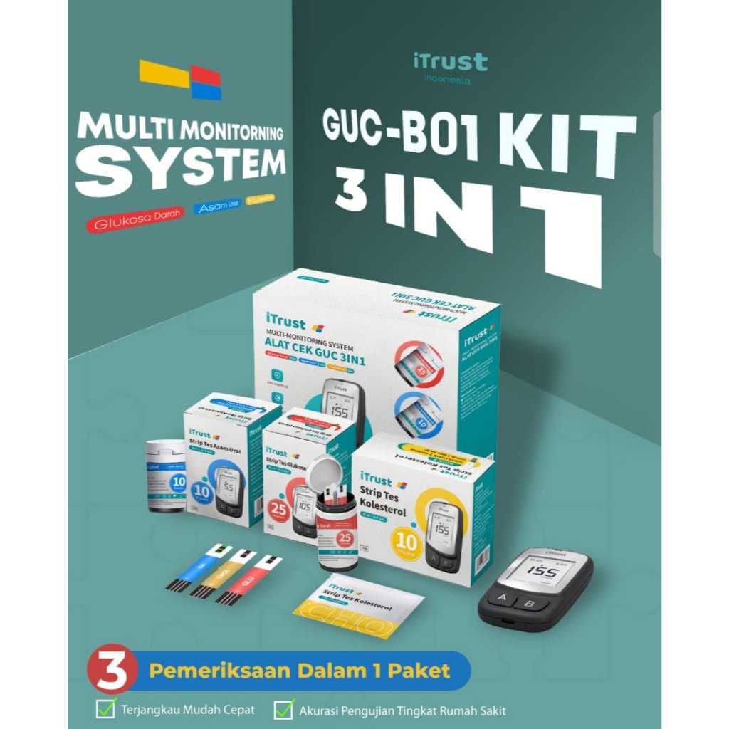 iTrust GUC-B01 Alat Cek Gula Darah Asam Urat Kolesterol 3in1 Paket Lengkap Alat Tes Kesehatan Digita