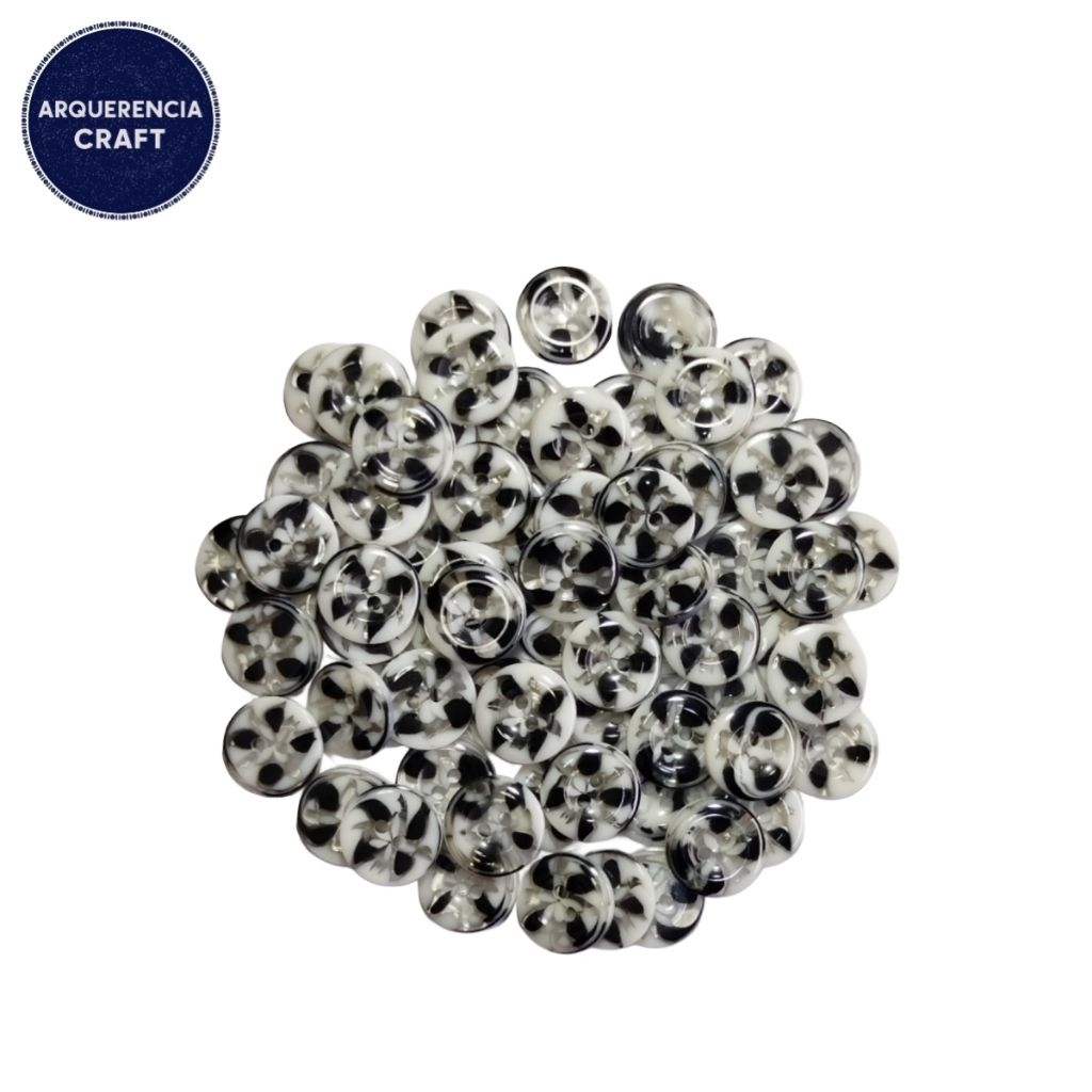 5 Pcs Kancing Hias Bulat Motif Bunga Abstrak Hitam Putih Bening | Kancing Scrapbook DIY