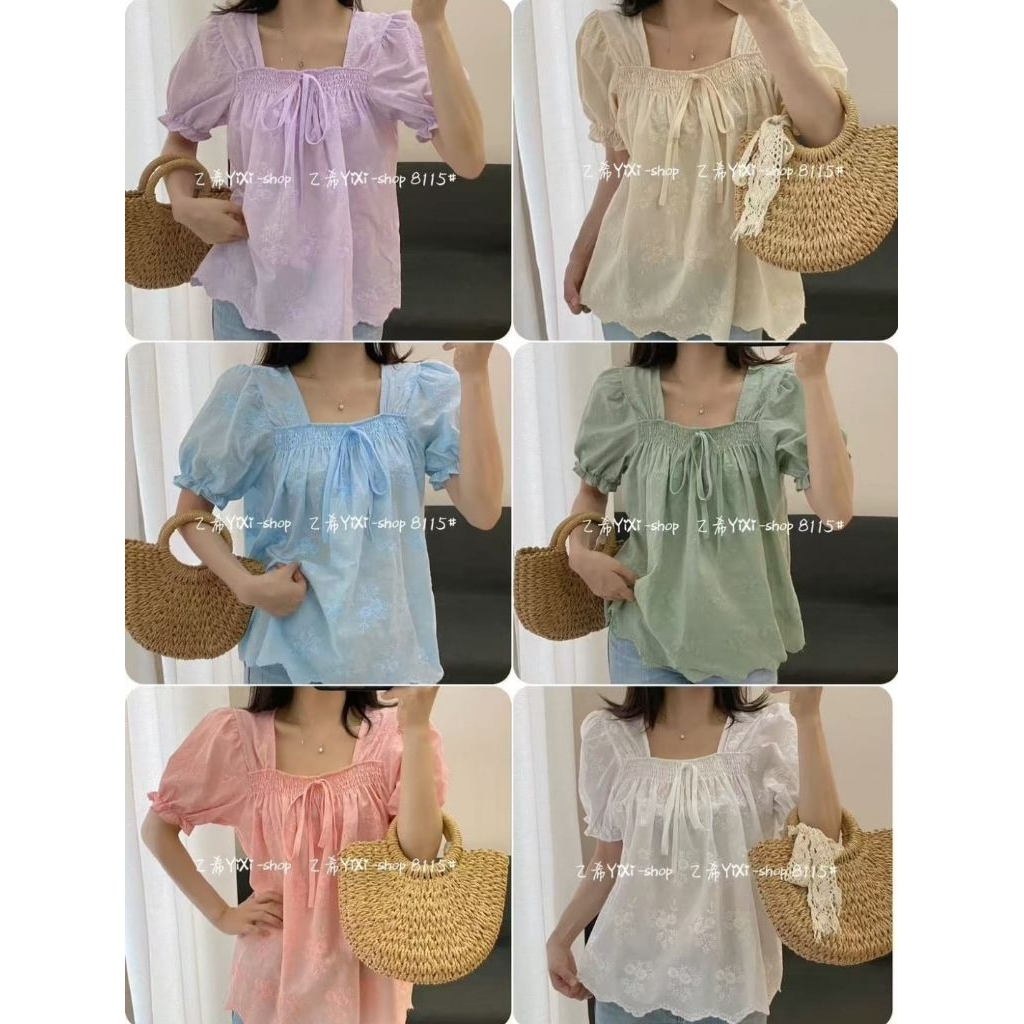 Atasan blouse tangan pendek bordir katun wanita babydoll top club bangkok bkk