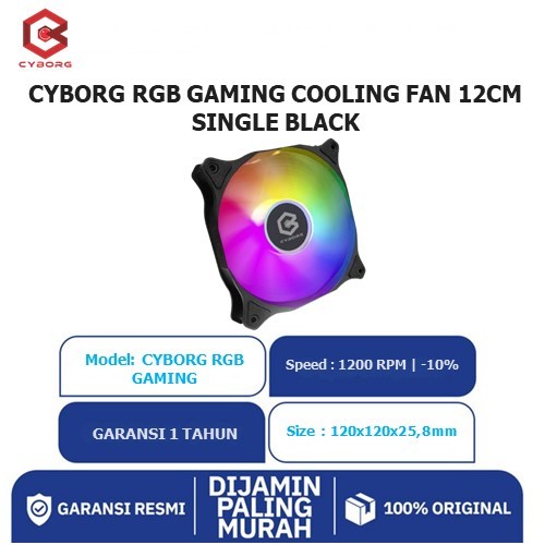 CYBORG RGB GAMING COOLING FAN 12CM SINGLE BLACK