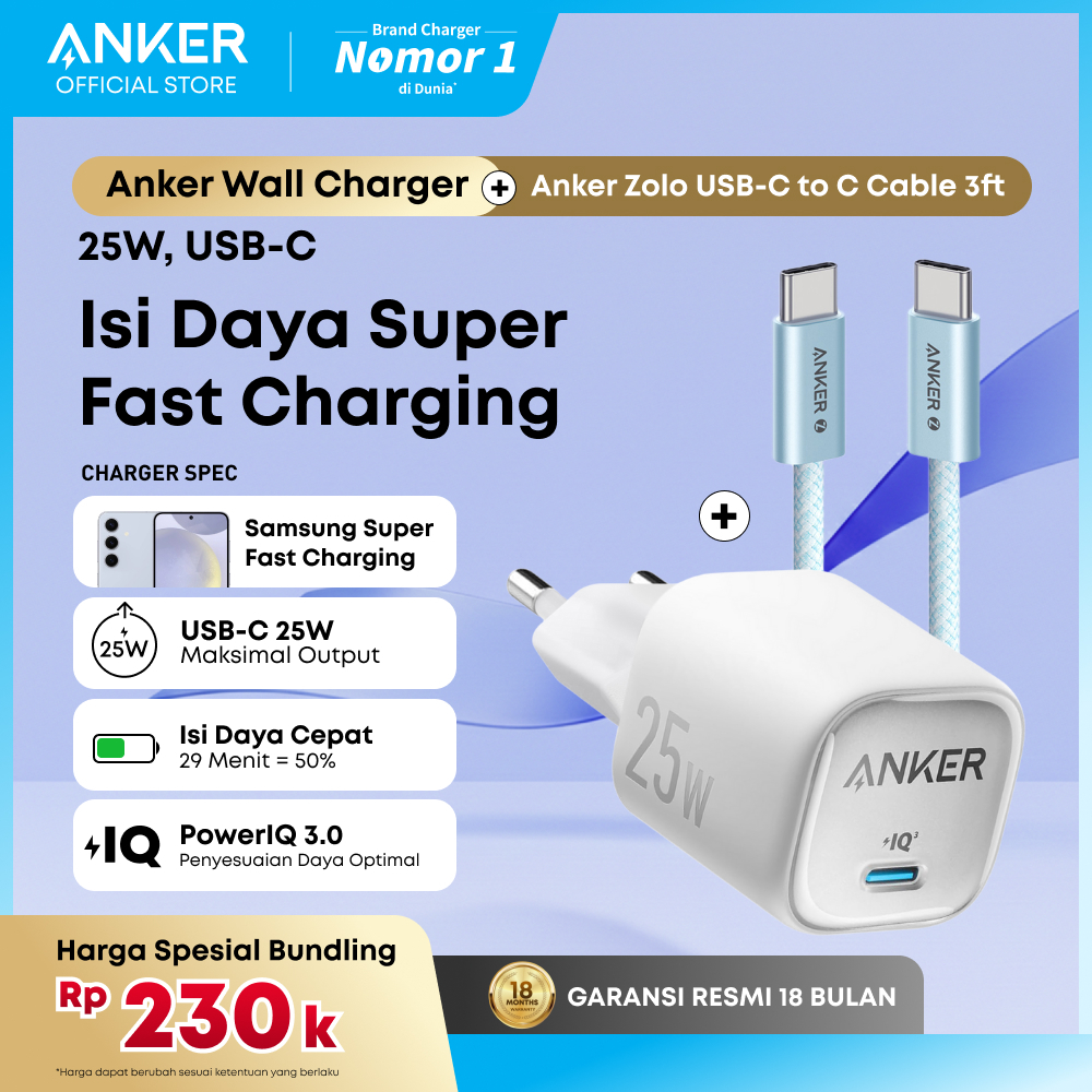 Anker Wall Charger Adaptor 25W 45W GaN Kabel for Samsung iPhone 17 16 15 PD USB Type C Fast Charging