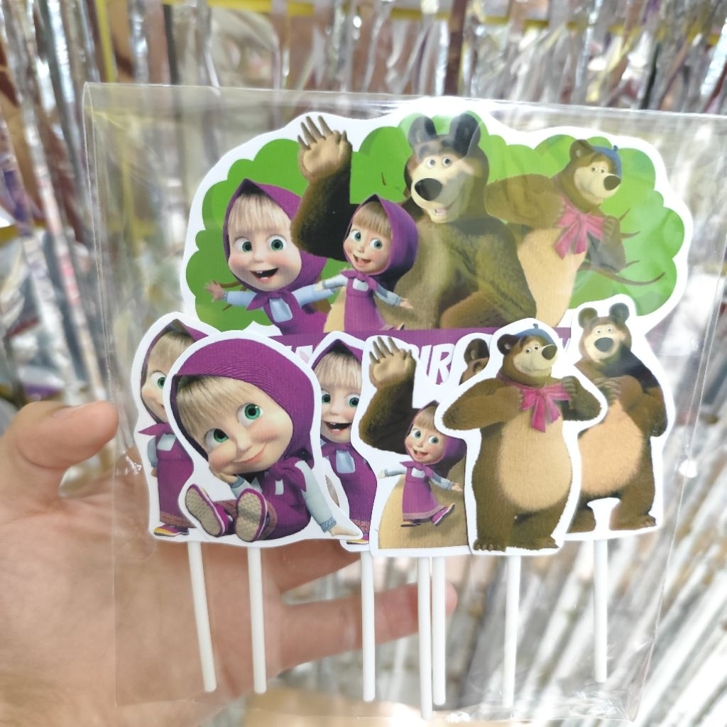 Cake Topper Hiasan Kue Kertas Karakter Marsha Bear Masya Masha Ulang Tahun Hiasan Kue Happy Birthday