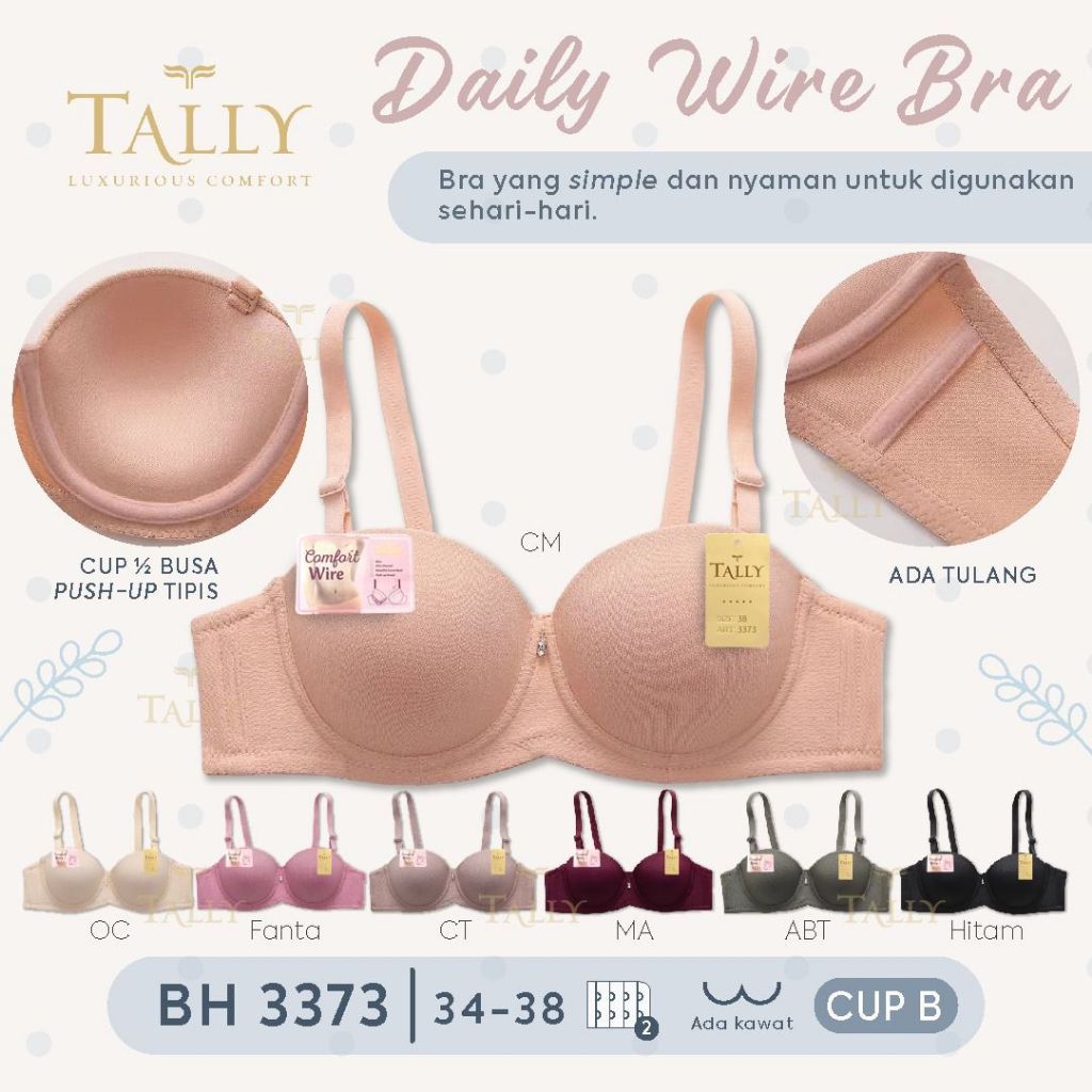Bh Bra Tally 3373 Cup B (34-38) 1/2 Cup Half Cup | Busa Sedang Pakai Kawat |kjy