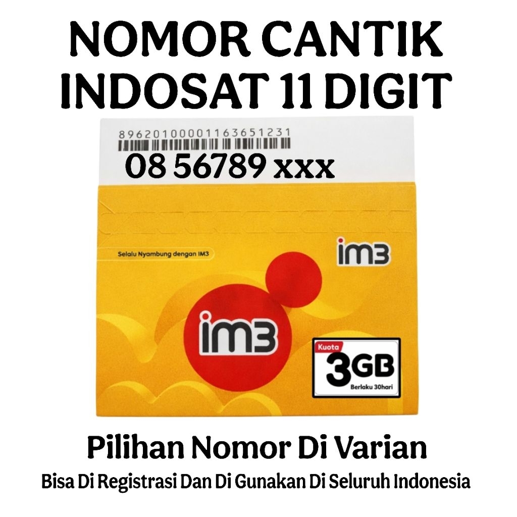 Nomor Cantik Indosat Im3 Ooredoo 11 Digit Kartu Perdana Free Kuota 3GB  Internet Freedom