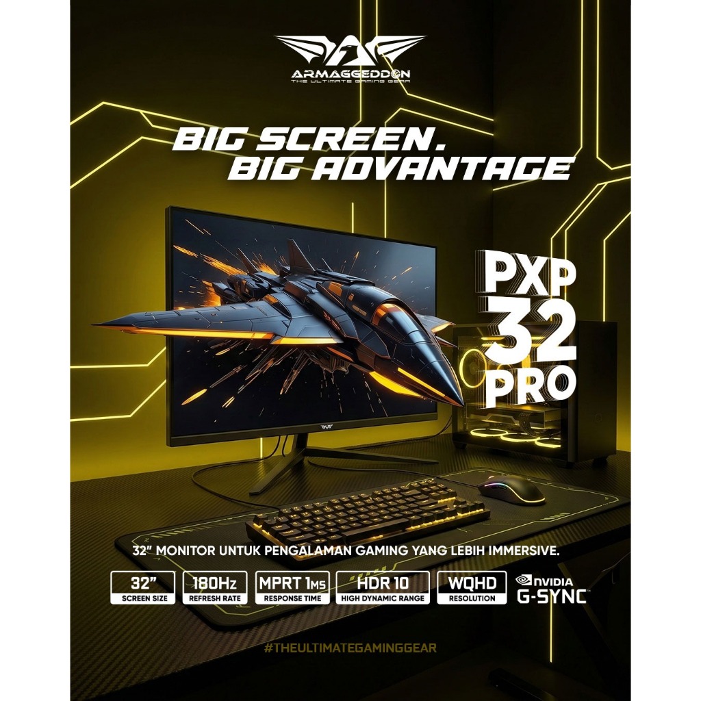 ARMAGGEDDON Monitor PXP32G 31.5 INCH 2K WQHD IPS 180HZ 1MS HDR NVIDIA GSYNC GAMING MONITOR