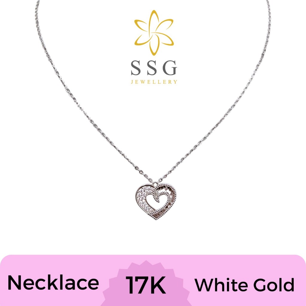 Kalung Rantai Variasi Liontin Hati White Gold / Emas Putih 17K - SSG JEWELLERY