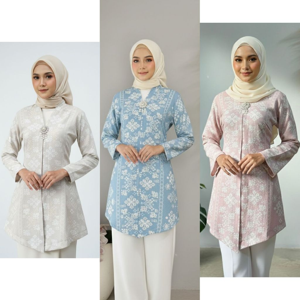 Kebaya Bunga Kutubaru Atasan Kebaya Kembang Lengan Panjang Long Tunik Floral Mewah Elegant Rok Kamen