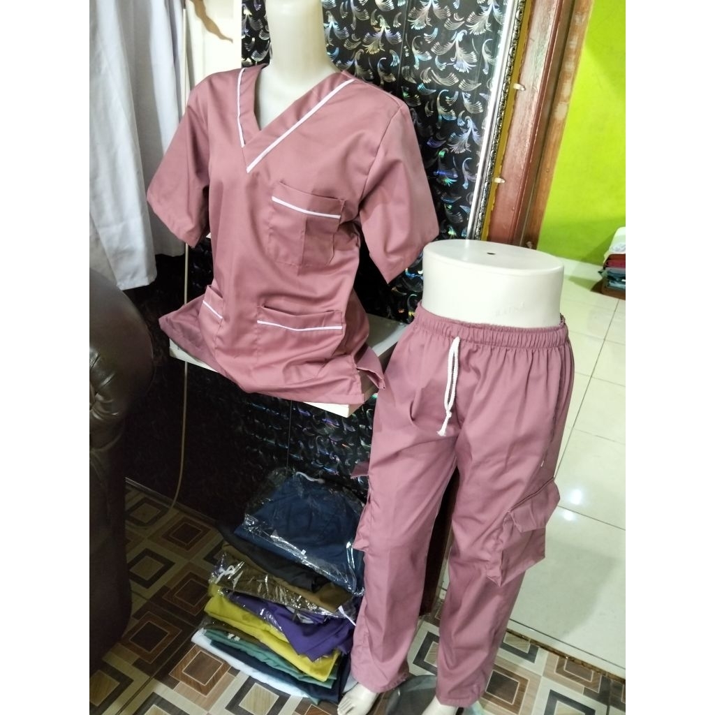 [ BISA PESAN SEMUA WARNA ] Baju Oka OK OKA Lengan Pendek Setelan Celana Cargo/Seragam Bidan celana c