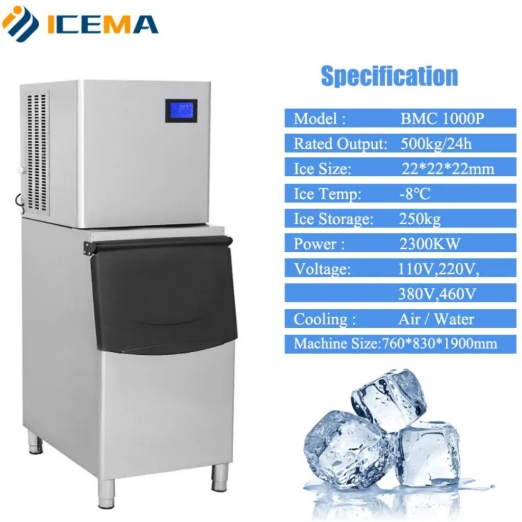 CUSTOM LOGISTIK Iceler Mesin Es Batu Commercial Ice Maker 200KG/24JAM