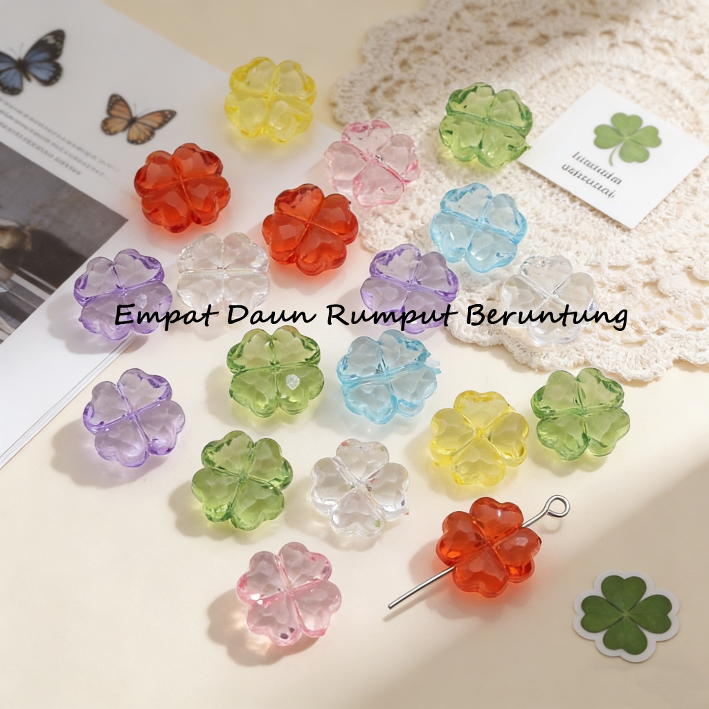 COD 50pcs Imitasi Kristal Manik-Manik Rumput Akril Empat Daun