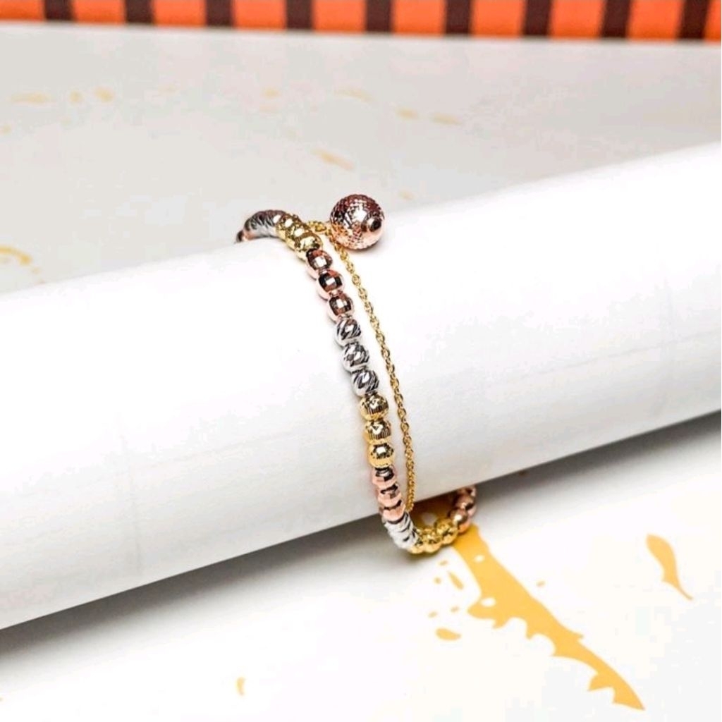 Gelang Rantai 2 Layer Biji Lada 3 Dimensi - Asli Perak 925 Lapis Emas 18K - Gelang Wanita Fashionabl