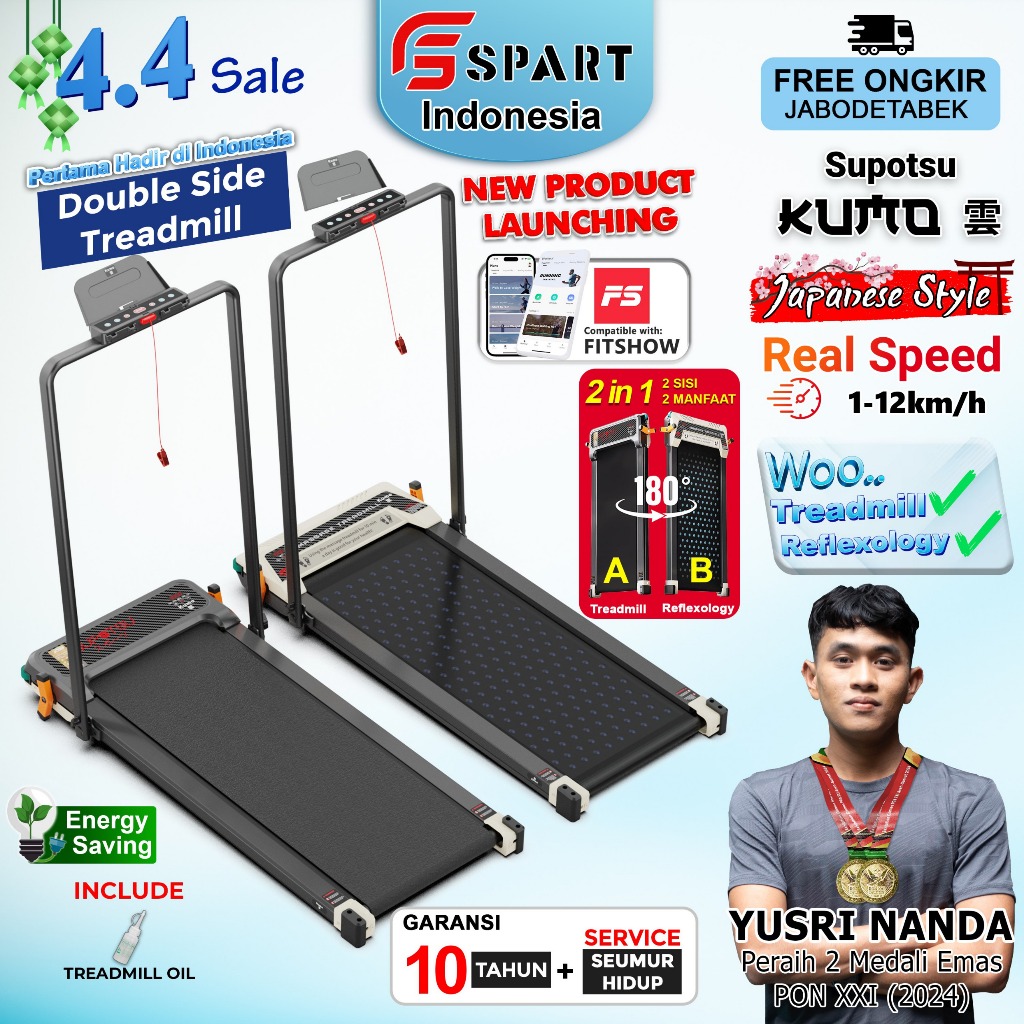 SUPOTSU KUMO Treadmill Listrik Treadmill Portable Treadmill Multifungsi Treadmil Lipat Treadmill Ele