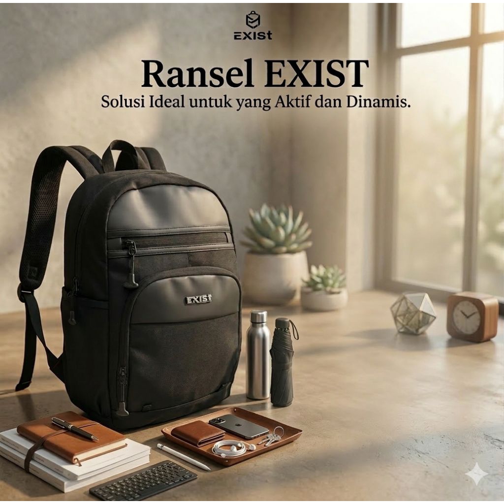 Tas Ransel EXIST - Backpack Minimalis Kuliah & Kerja Muat iPad Tablet 14 Inch