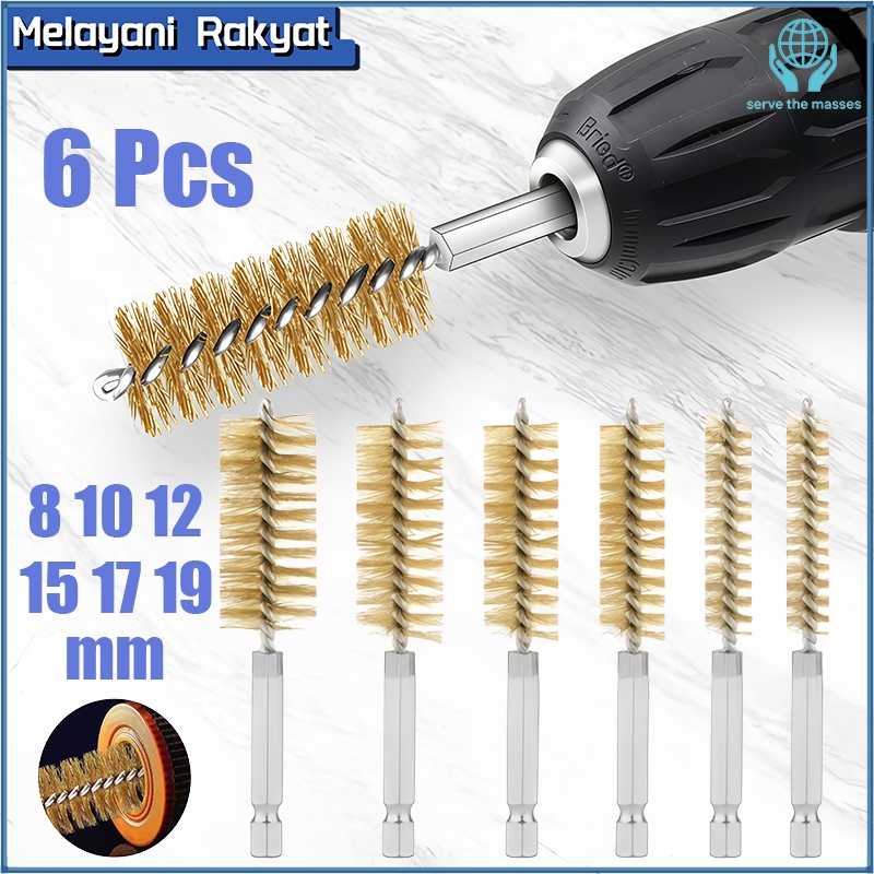 6 pcs/set Sikat Pipa 8/10/12/15/17/19 mm Sikat Pipa Kuningan Sikat Kawat Pipa