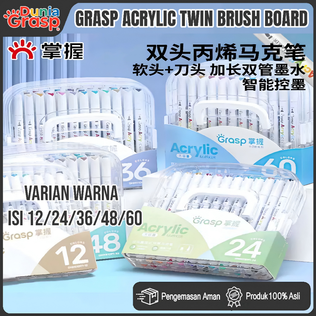 Grasp Acrylic Marker Twin Brush Broad / Spidol Akrilik Grasp Dua Ujung Premium Quality