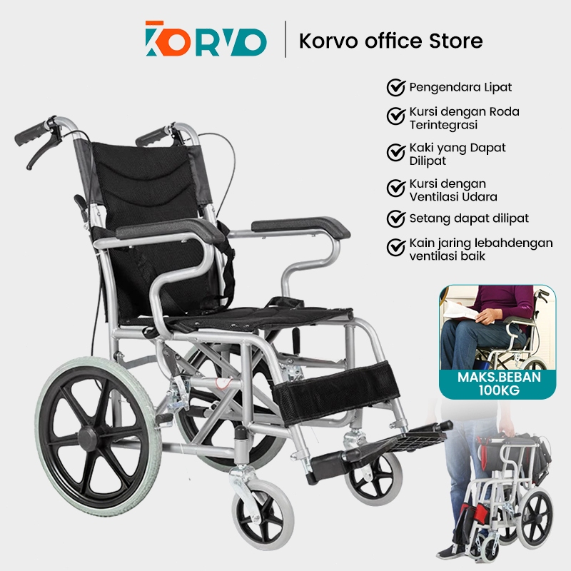KORVO Kursi Roda Travel Premium Kursi Roda Lipat Kursi Roda medis/Travel Kursi Roda Lipat / Kursi Ro